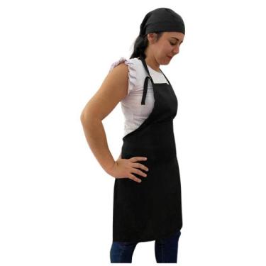 Imagem de Avental e touca preto em oxford para atendentes, garçom, chef secagem 