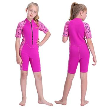 Imagem de Roupa de banho térmica infantil com zíper frontal de neoprene de 2 mm mantém aquecido para meninos e meninas, crianças, natação, mergulho e surfe, rosa, 6