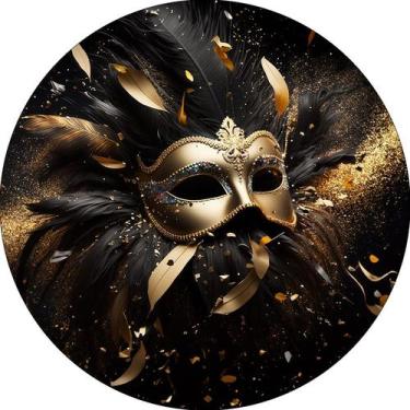 Imagem de Painel De Festa Redondo 1,50x1,50 - Máscara Carnaval Preto e Dourado 0