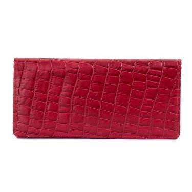 Imagem de Carteira de Couro Texturizado Estampa Croco Feminina Grande Porta Docu
