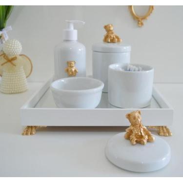 Imagem de Kit Higiene Porcelana Bebê Banho Cuidado Quarto K014 Urso - Ciranda Ar