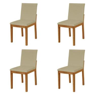 Imagem de Kit 4 Cadeiras de Jantar Luxo Pérola Estofadas em Veludo Bege Base Mad