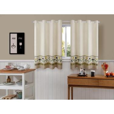 Imagem de Cortina Gourmet Para Cozinha Em Tecido Linhão 3,00m X 1,20m - Enxovais