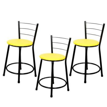 Imagem de 3 Banquetas Baixa para Cozinha Epoxi Preta - Laumar, Amarelo