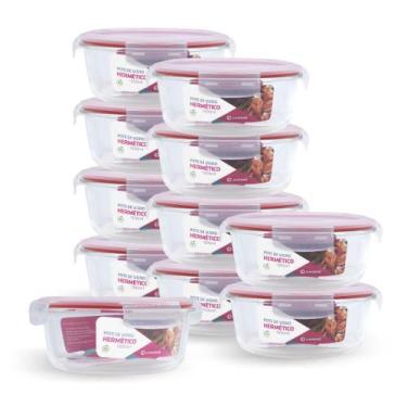 Imagem de Kit 11 Potes Hermético Redondo De Vidro Com 4 Travas 1300ml - NABOX, V