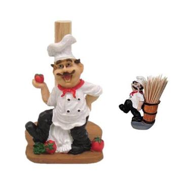 Imagem de Porta Papel Toalha E Paliteiro De Mesa Cozinheiro Andando - Decore Cas