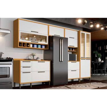 Imagem de  Kit Cozinha Completa 6 Peças Syrah (3 Armários + 2 Balcões + 1 Paneleiro) 6P01 Sevilha/Branco - Ronipa