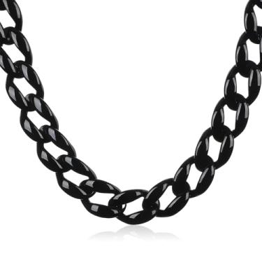 Imagem de Tondiamo Colar grosso de corrente de resina grossa, gargantilha acrílica, colorido, rock, para mulheres, festa dos anos 80, colar neon, 17.7 inches chain and 2.7 inches Extension chain, Acrílico, Sem