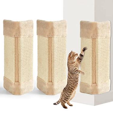 Imagem de Pacote com 3 almofadas de canto para animais de estimação arranhador de canto montado na parede para gatos arranhador de sisal pendurado almofada vertical anti-arranhões protetor de parede de gato com fixações de parede para sofá de porta, 40 x 22 cm