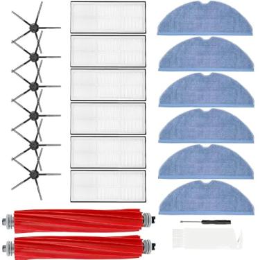 Imagem de ILOSCIE Kit de peças de reposição s7 para xiaomi roborock s7 s7 plus s7 maxv s7 maxv plus t7 t7s robótica, 2 escovas principais, 6 filtros, 6 panos de limpeza, 6 escovas laterais, 1 ferramen