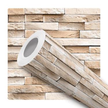 Imagem de Papel de Parede Adesivo Tijolinho Canjiquinha Bege Pedra Moderno Quart