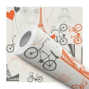 Imagem de Papel De Parede Adesivo Lavável Teen Paris Laranja Cinza Bicicleta Beg