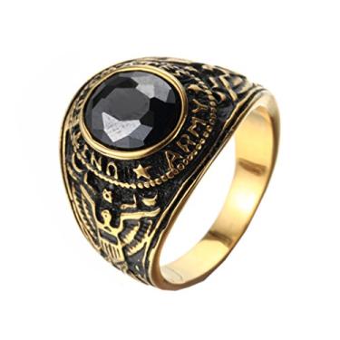 Imagem de HIJONES Anel masculino de aço inoxidável do exército dos Estados Unidos com pedra (4 cores)