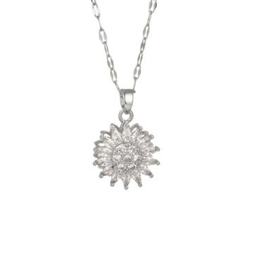 Imagem de ZZ ZINFANDEL Joias com pingente de girassol de prata dourada, colar de flor de strass brilhante, zircônia cúbica de metal, presentes doces para mulheres, Large, Zinco, Zircônia cúbica