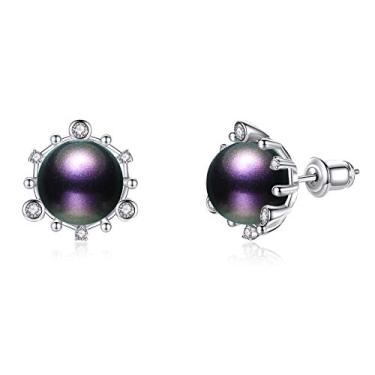 Imagem de Esottia Brincos de flor feitos com pérolas de cristal da Swarovski, presentes para mulheres, multicor, tom prateado, Cristal Metal Strass Pérola