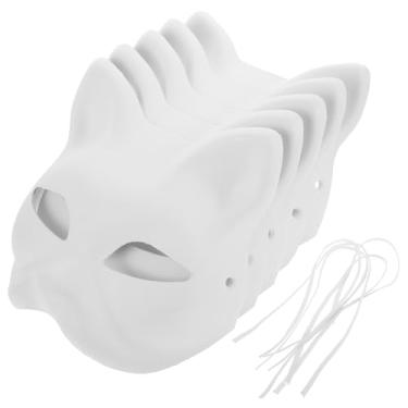Imagem de 5pcs Cat Masks Halloween Mask White Blank DIY Unpainted Japanese Kabuki Mask for Halloween Cosplay Masquerade Party Costume Prop