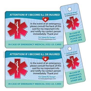 Imagem de TLC Safety By Design Alerta de alerta médico de segurança em caso de alergia de emergência Identificação de segurança Carteira de Identificação Plástica e Chaveiro com Cartão de Chamada de Emergência, Purple/Red, Qty. 2