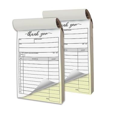 Imagem de Herzii Prints - Pacote com 2 blocos de recibos, portátil de 9,4 x 14,5 cm - Livro de recibos com cópias de carbono - Livro de faturas para pequenas empresas, livro de pedidos de vendas, livreto de recibos. 2 partes sem carbono (50 conjuntos) branco/amarelo