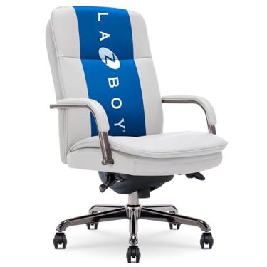Imagem de La-Z-Boy® Opus Executive Cadeira de escritório no meio do encosto, assento e encosto adornados com canal, almofada de camada dupla, braços acolchoados, cadeira de mesa ergonômica para computador, base