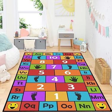 Imagem de Tapete infantil Hopscotch, tapete educacional com número do alfabeto ABC, tapete para sala de jogos, antiderrapante, lavável (vermelho 119 x 180 cm)