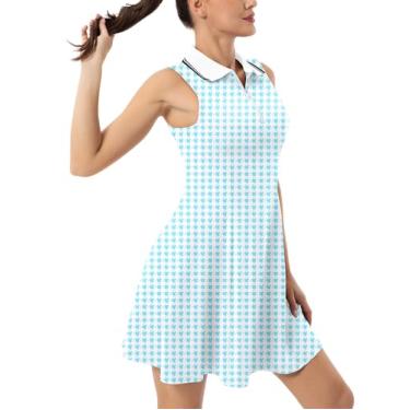 Imagem de FKEEP Vestido esportivo esportivo esportivo de golfe com zíper gola V com shorts e bolso, Xadrez azul 19, M