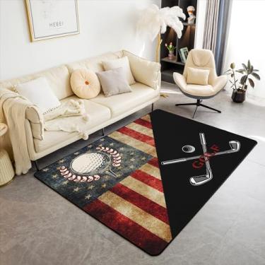 Imagem de Tapete de golfe 150 cm x 200 cm x 1 cm, tapete decorativo moderno para adultos, adolescentes, bandeira americana, simples, patchwork, antiderrapante, lavável, para ambientes internos e externos