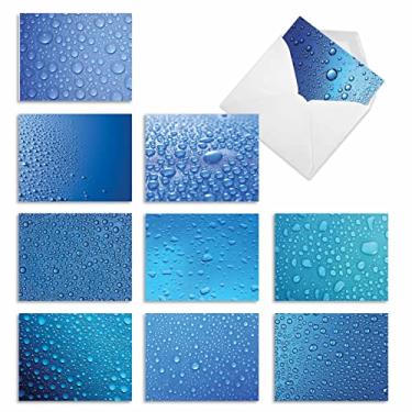 Imagem de 10 cartões de agradecimento "Bead It" com envelopes 10 x 13 cm, cartões sortidos com gotas de água em um fundo azul, artigos de papelaria para todas as ocasiões para casamentos, chás de bebê,