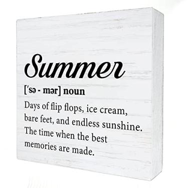 Imagem de Sinal de caixa de madeira de definição de verão rústico sinais de caixa de madeira com frases decoração de mesa decoração de prateleira de mesa de casa placa de decoração (12 x 12 cm)