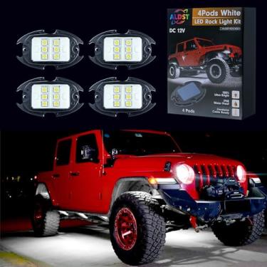 Imagem de ALDST White Rock Lights 4 Pods, IP68 Waterproof Fender Lighting, Rock Lights White para carro, caminhão, bicicleta suja, motocicleta, carrinho de golfe