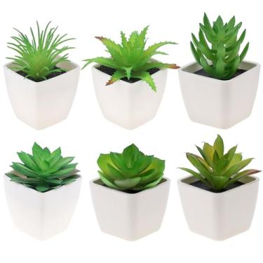 Imagem de Gresorth 6 peças de suculentas artificiais para decoração em vaso, modelo de lótus de aloe verde falso, mini bonsai, enfeite realista, para casa, banheiro, quarto, peitoris das janelas