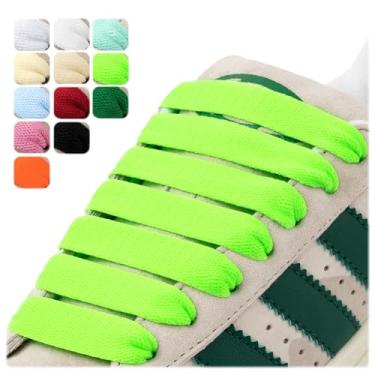 Imagem de 2 pares de cadarços gordos para tênis de 1,5 cm de largura, modernização, cadarço plano de trama apertada para sapatos de skate, Verde neon, 63Inch(160cm)