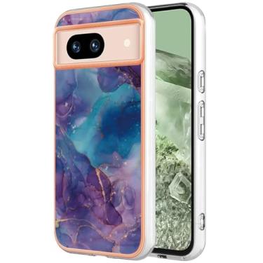 Imagem de Dinglijia Capa de telefone fina para Google Pixel 8a, TPU macio IMD padrão mármore design moderno capa para meninas, câmera aprimorada e capa de proteção de tela para Pixel 8a, BKC roxo