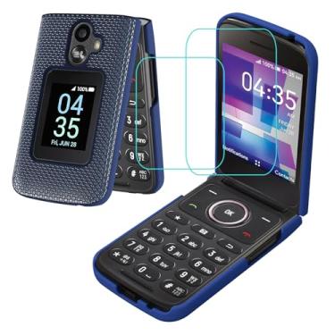 Imagem de Capa com 2 protetores de tela para TCL Flip Plus 4058L/TCL Flip 4058E (CA)/TCL Flip 2 T408D/TCL Go Flip 2 4058G /Alcatel Go Flip 4/TCL Flip/TCL Flip Pro/TCL Flip Go/TCL Classic/TCL Flip 2 Azul