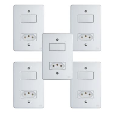 Imagem de Kit Conjunto Interruptor 4x2 | 1 Tecla Simples 10A + 1 Tomada 10A 250V 5 peças