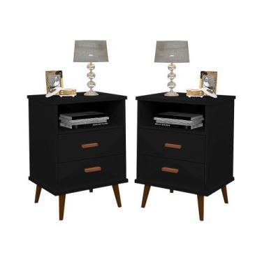 Imagem de Kit 2 Criado Mesa De Cabeceira Decore Itália com 2 gavetas 1 nicho pés