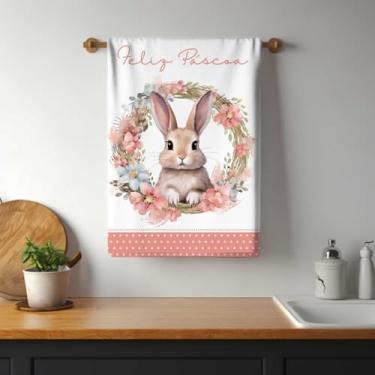 Imagem de Pano de Prato Atoalhado para Copa e Cozinha Estampa Coelho de Páscoa - Md04