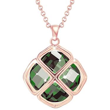 Imagem de Qinpan Colar feminino com pingente de cristal de 14 mm banhado a ouro, 24.4*17.8mm, Banhado a ouro, Esmeralda
