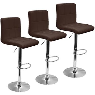 Imagem de Kit 3 Banquetas Confort Gomos Estofada Couro Giratória com regulagem Marrom - Lianto Decor
