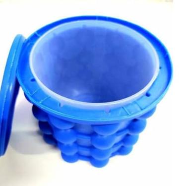 Imagem de Balde de Gelo em Silicone com Tampa Design Térmico com Textura 3D Azul