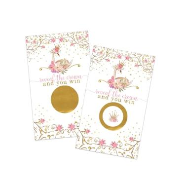 Imagem de Cartas de arranhões Princess Swan (pacote com 30) para jogos de chá de bebê para meninas, suprimentos de festa rosa - Desenho de fraldas, bilhetes de rafle, prêmios de porta, disjuntores de gravata – brindes de eventos divertidos