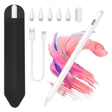 Imagem de COO Caneta Stylus para iPad, com luz indicadora de unidade (branco-K11K-1, 1 Plus 5 pontas de caneta, cabo de 30 cm e plugues de caneta preta)