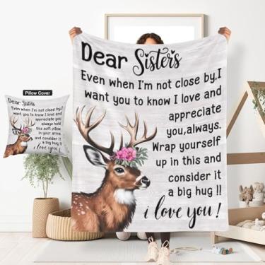 Imagem de ITFRO Pacote com 2 cobertores de lã de flanela para presente para irmãs. Envolva-se nisso e considere um grande abraço de madeira grão de madeira capa de travesseiro curta de pelúcia para sofá-cama