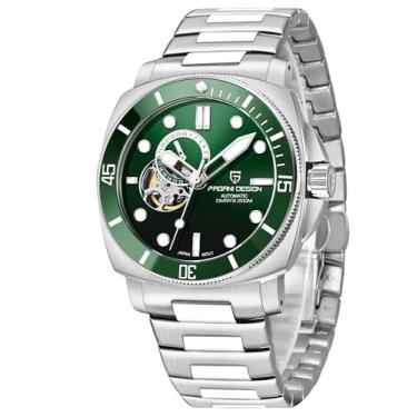 Imagem de Pagani Design Tourbillon Relógios de pulso mecânicos masculinos, relógio automático, mostrador esqueleto, casual, esportivo, pulseira de couro de nylon, Aço verde, Casual