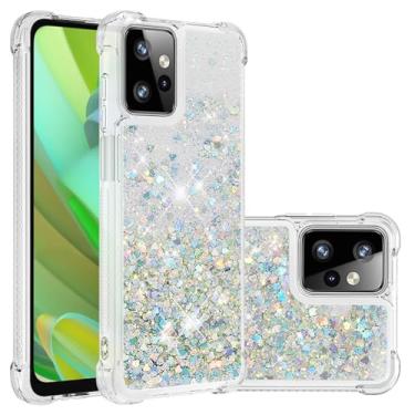 Imagem de Asdsinfor Capa para Motorola G Power 2025/Moto G Play 2025, Glitter Liquid Cute Clear Flowing Quicksand TPU com cinto antiqueda canto bumper capa à prova de choque para Moto G Power 2025 Silver Love