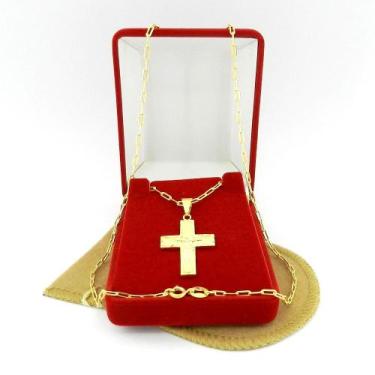 Imagem de Corrente Masculina 60cm 2mm Cruz Folheado Ouro 18K CR595 - WNBIJOUTERI