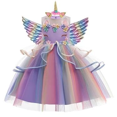 Imagem de Vestido de Princesa Unicórnio Colors, Vestido Fantasia de Unicórnio Infantil – Conjunto 3 Peças Mágico e Encantador (Lilás, 150 (9-10 anos))