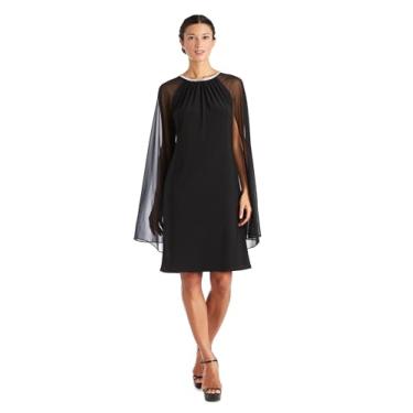Imagem de R&M Richards Vestido feminino plus chiffon enfeitado coquetel e festa, Preto, 50