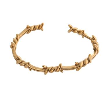 Imagem de TURTLEDOVE Pulseira retrô torcida coroa de espinhos de metal, pulseira de arame farpado para homens e mulheres ouro, Large, Aço inoxidável, Sem Pedra Preciosa
