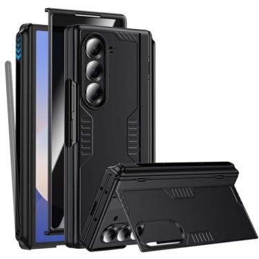 Imagem de Capa de privacidade para Samsung Galaxy Z-Fold-6: com suporte fino para caneta S (não inclui caneta), protetor de tela antiespião, suporte oculto, proteção de dobradiça para capa de telefone ZFold 6