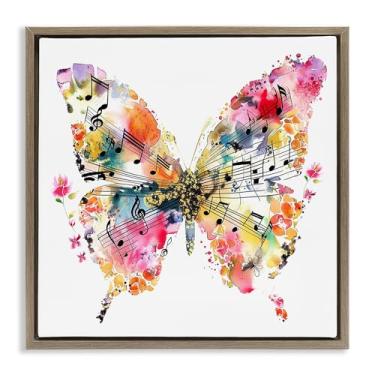 Imagem de Stupell Industries Butterfly & Music Notes Brown Floater Framed Canvas Wall Art Design por LSR Design Studio, 18 x 18